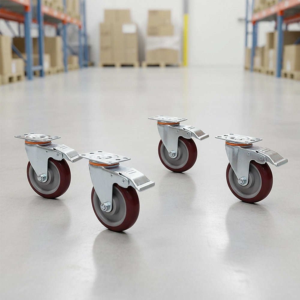 4 Pack 5 Inch Heavy Duty Locking Caster Wheels Swivel Plate Castors - Image 5