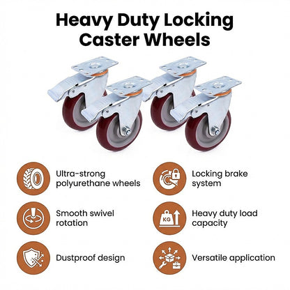 4 Pack 5 Inch Heavy Duty Locking Caster Wheels Swivel Plate Castors - Image 9