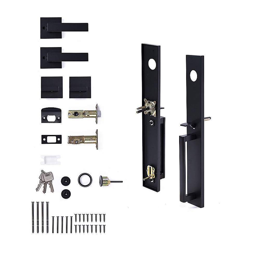 Matte Black Double Door Handle Set Dummy Front Entry Deadbolt Lock - Image 4
