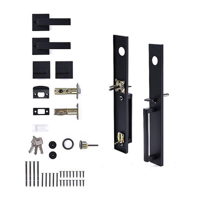 Matte Black Double Door Handle Set Dummy Front Entry Deadbolt Lock - Image 4