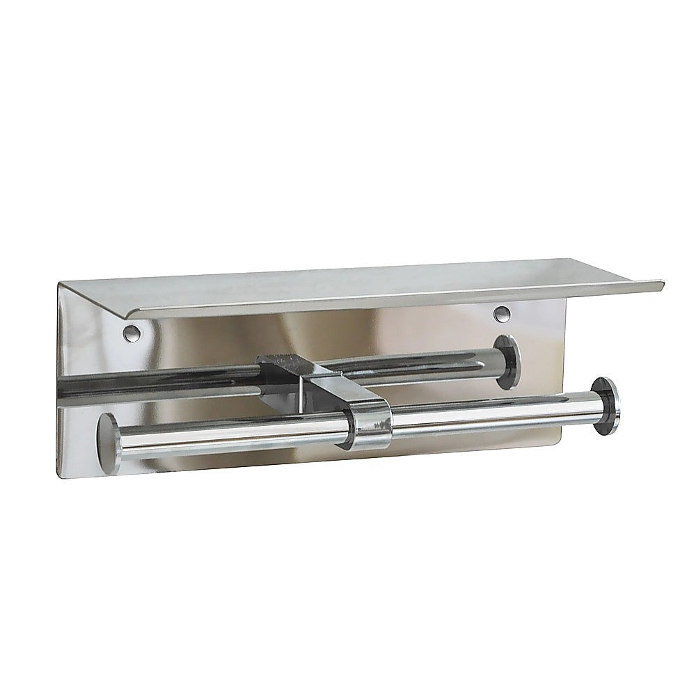 Double Toilet Paper Holder with Shelf Wall Mounted Bathroom Storage - Image 3