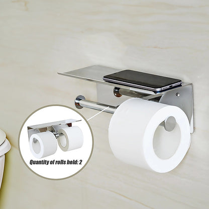 Double Toilet Paper Holder with Shelf Wall Mounted Bathroom Storage - Image 5