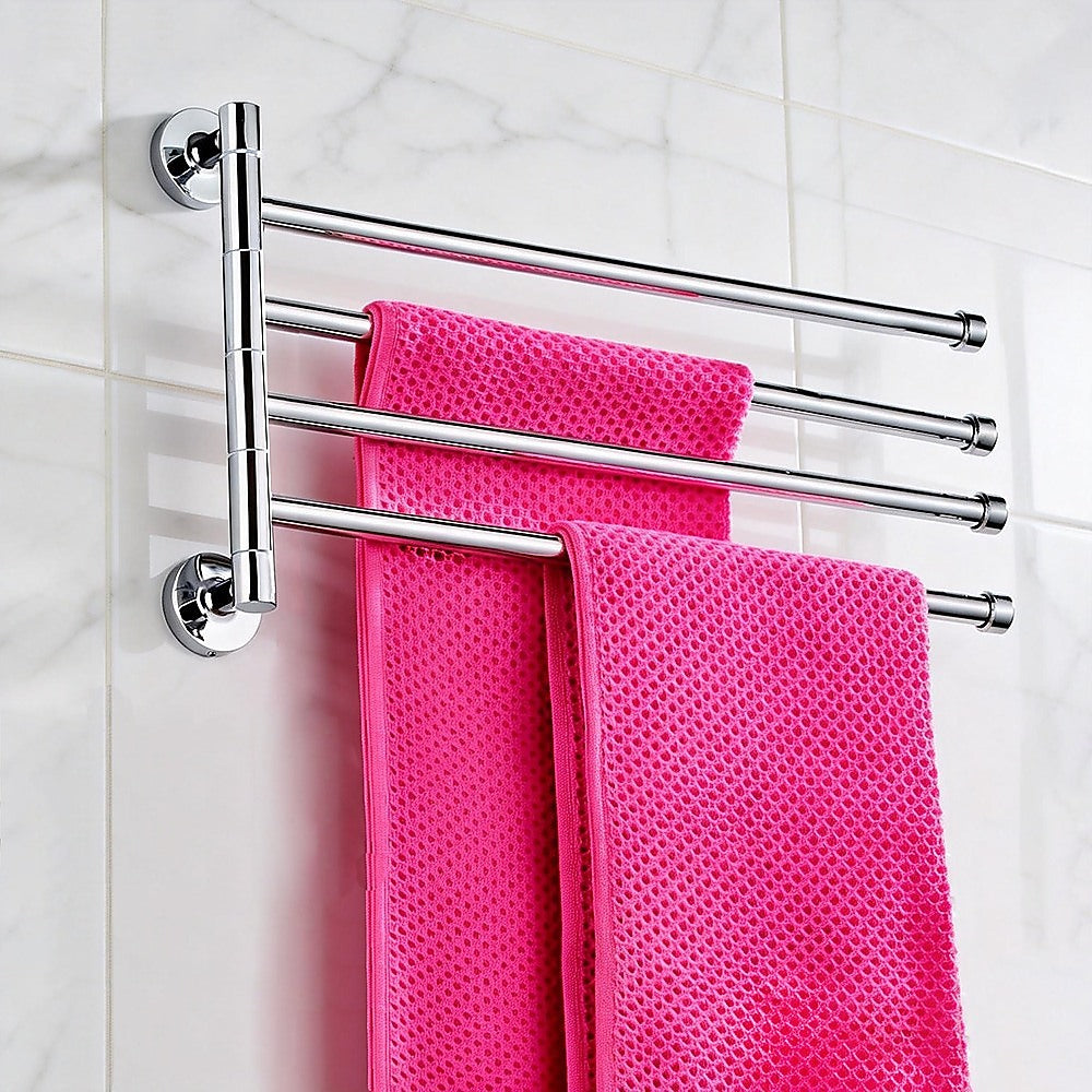 Swivel Towel Rail Chrome Stainless Steel Wall Mounted Bath Rack - Image 3