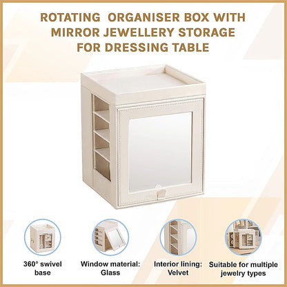 Rotating Organiser Box with Mirror Jewellery Storage for Dressing Table - Image 3
