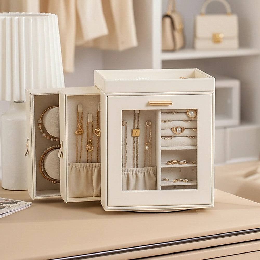Rotating Organiser Box with Mirror Jewellery Storage for Dressing Table - Image 6