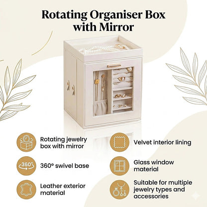 Rotating Organiser Box with Mirror Jewellery Storage for Dressing Table - Image 9