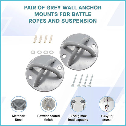 Pair of Grey Wall Anchor Mounts for Battle Ropes and Suspension - Image 3