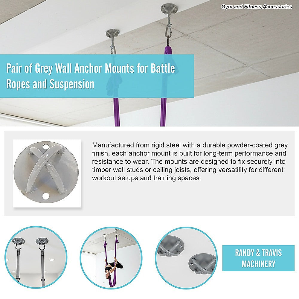 Pair of Grey Wall Anchor Mounts for Battle Ropes and Suspension - Image 8