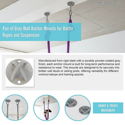Pair of Grey Wall Anchor Mounts for Battle Ropes and Suspension - Image 8