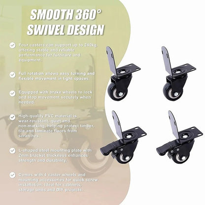 Side Mount Caster Wheels L-Shaped Heavy Duty Set of 4 PVC - Image 5