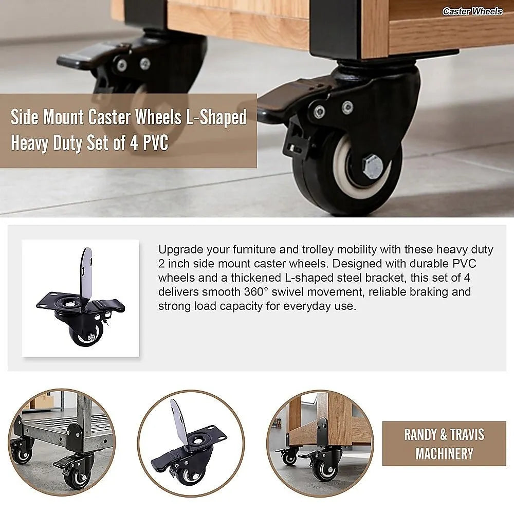 Side Mount Caster Wheels L-Shaped Heavy Duty Set of 4 PVC - Image 6