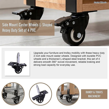 Side Mount Caster Wheels L-Shaped Heavy Duty Set of 4 PVC - Image 6