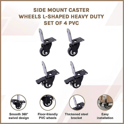Side Mount Caster Wheels L-Shaped Heavy Duty Set of 4 PVC - Image 7