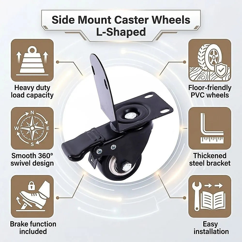 Side Mount Caster Wheels L-Shaped Heavy Duty Set of 4 PVC - Image 8