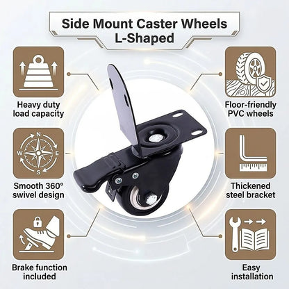 Side Mount Caster Wheels L-Shaped Heavy Duty Set of 4 PVC - Image 8