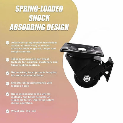 2.5 Inch Heavy Duty Nylon Castor Wheels Set 4 with Brake - Image 4