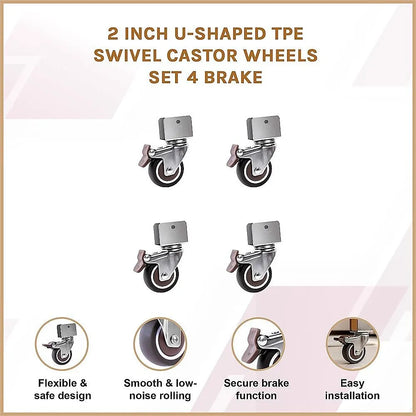 2 Inch U-Shaped TPE Swivel Castor Wheels Set 4 Brake - Image 7