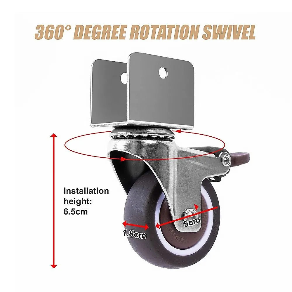 2 Inch U-Shaped TPE Swivel Castor Wheels Set 4 Brake - Image 9