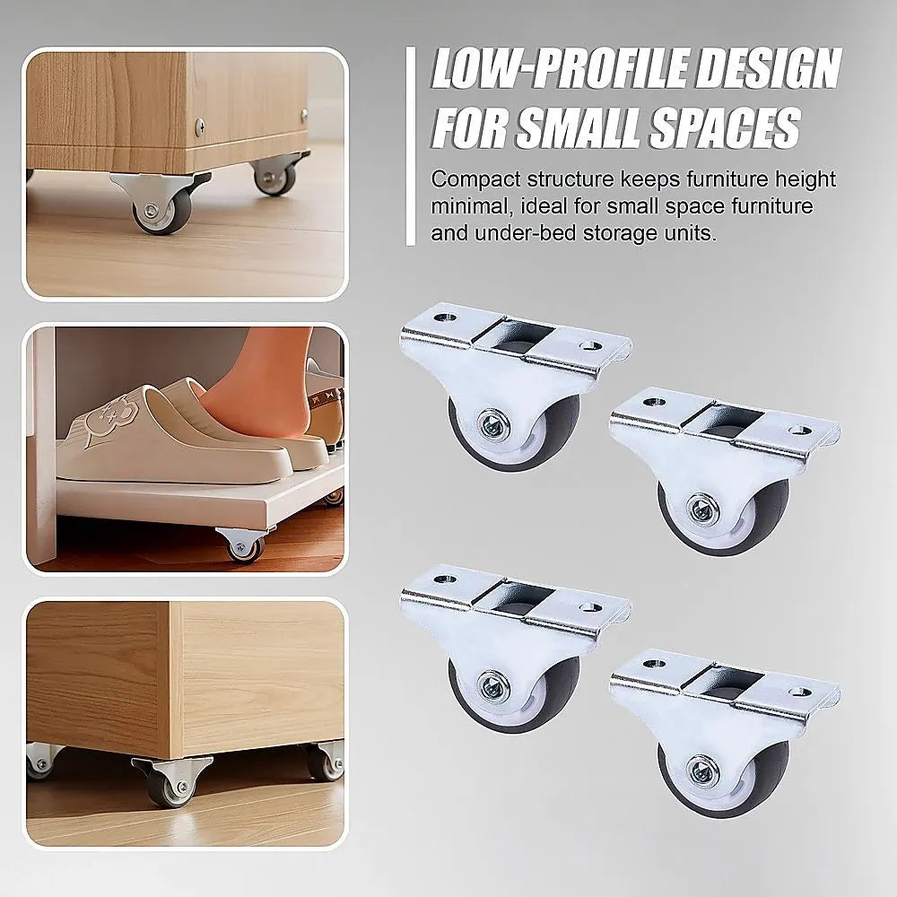 Mini Fixed Caster Wheels Rubber Low Profile Set 4 - Image 6