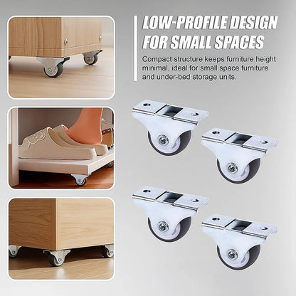 Mini Fixed Caster Wheels Rubber Low Profile Set 4 - Image 6