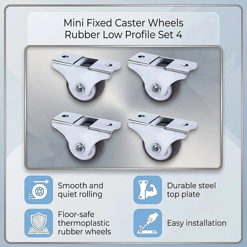 Mini Fixed Caster Wheels Rubber Low Profile Set 4 - Image 7