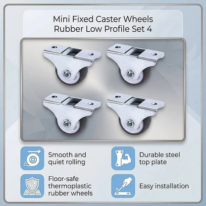 Mini Fixed Caster Wheels Rubber Low Profile Set 4 - Image 7