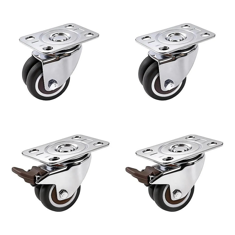 50mm Swivel Caster Wheels Set 4 with Brakes Twin