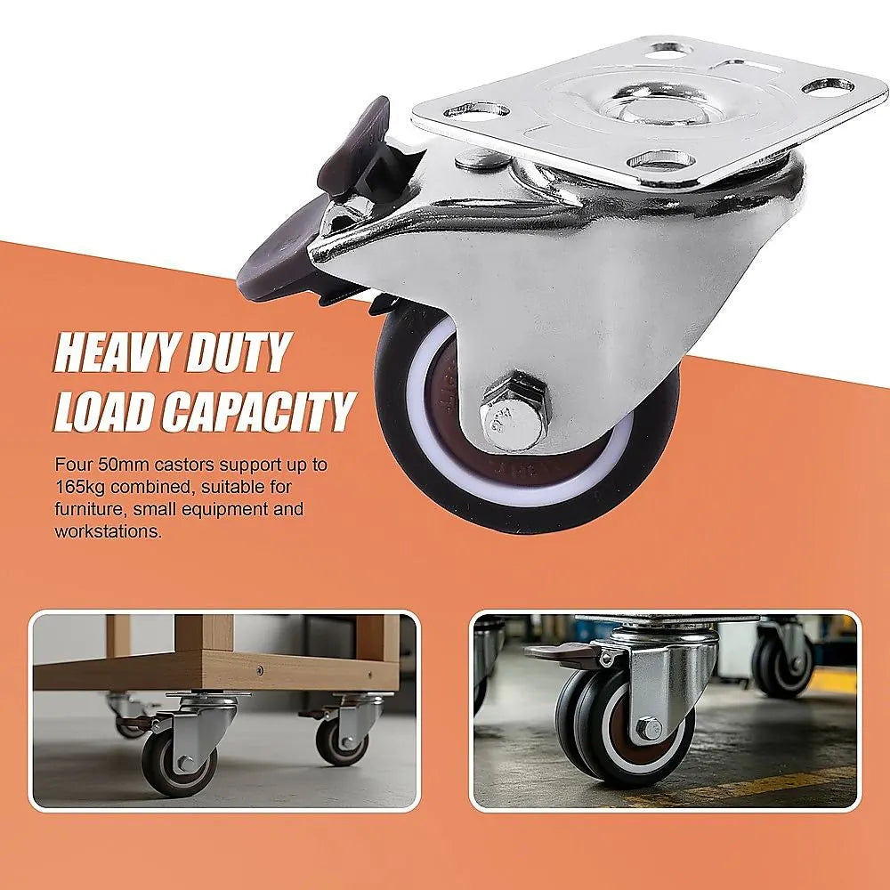 50mm Swivel Caster Wheels Set 4 with Brakes Twin - Image 8