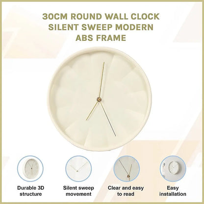 30cm Round Wall Clock Silent Sweep Modern ABS Frame - Image 6