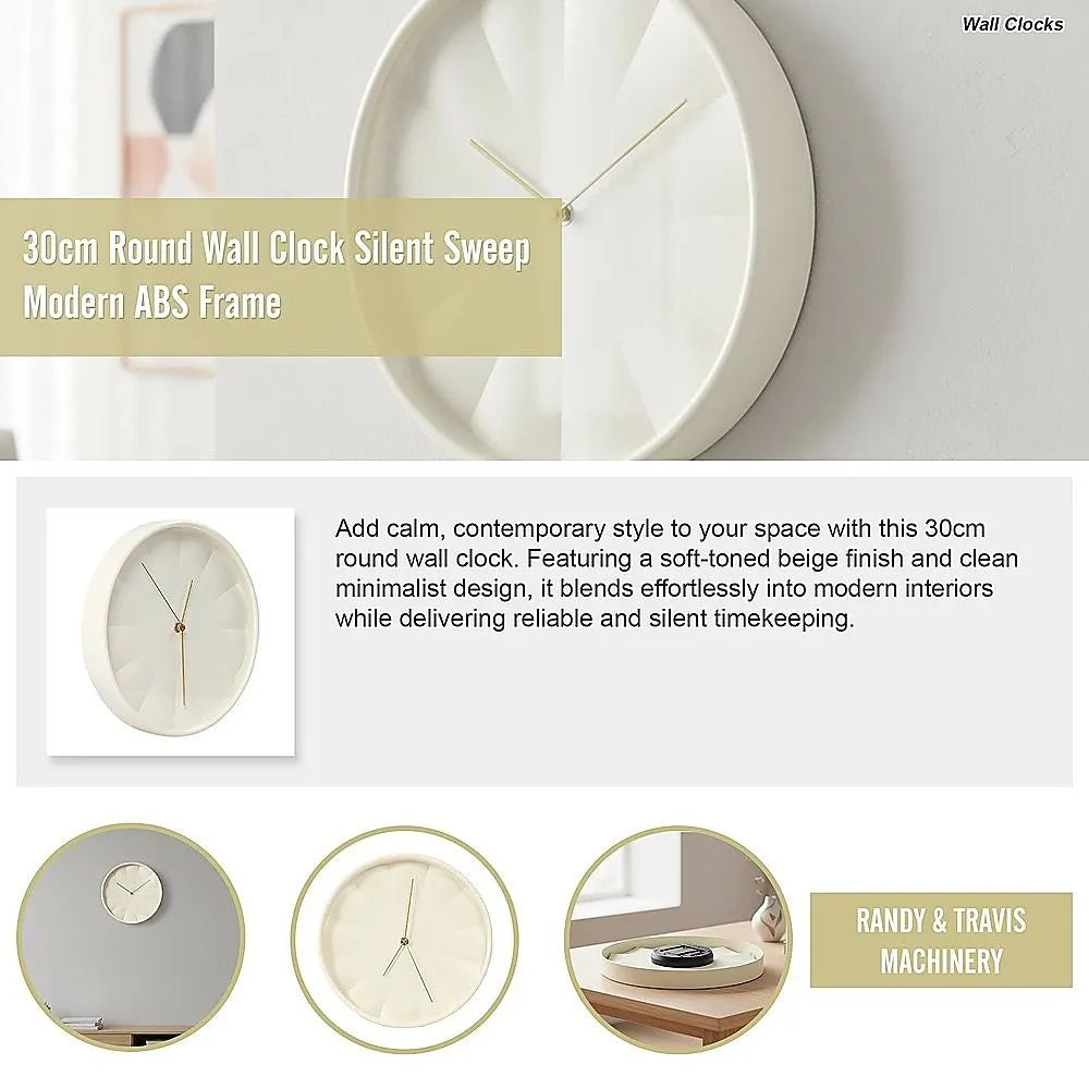 30cm Round Wall Clock Silent Sweep Modern ABS Frame - Image 7