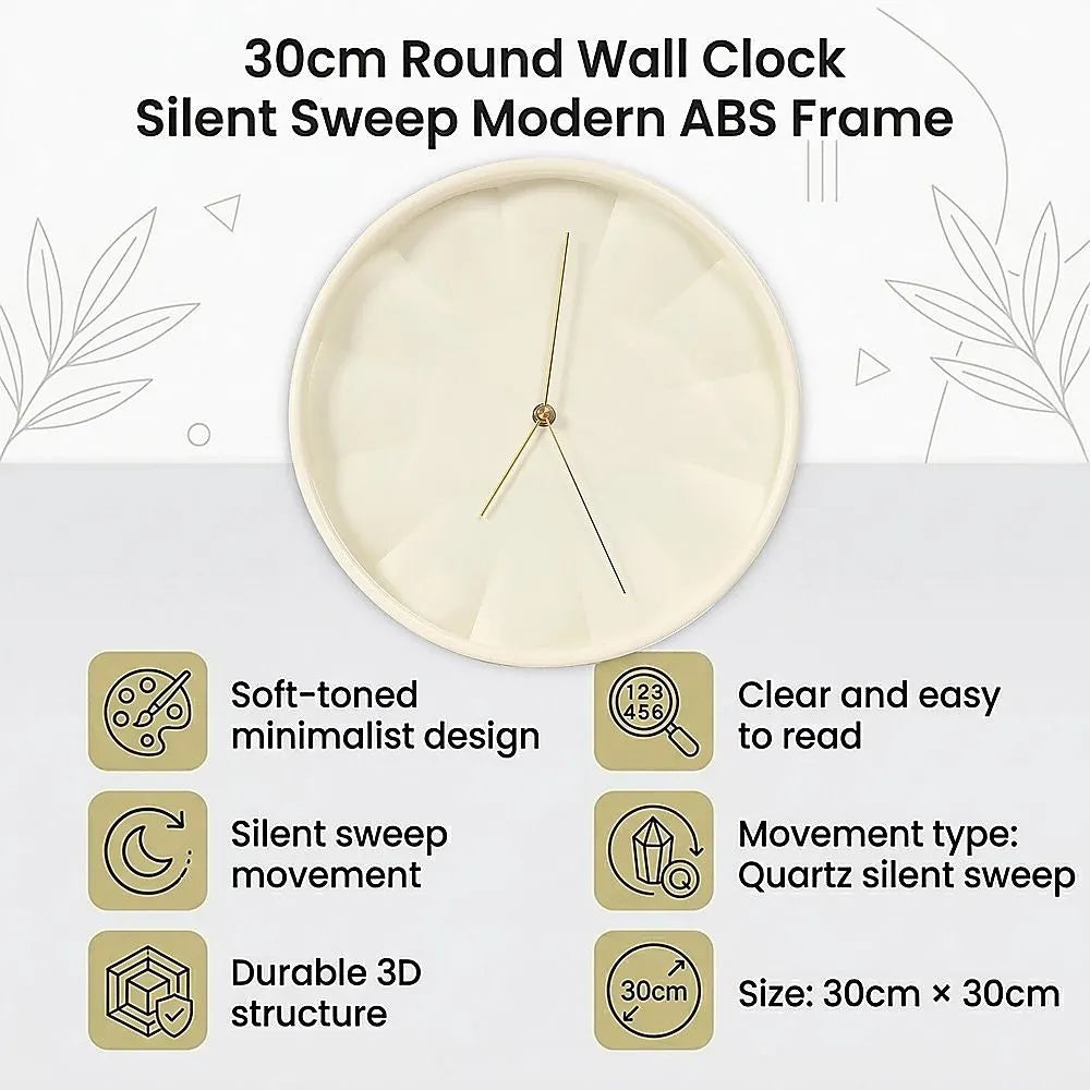 30cm Round Wall Clock Silent Sweep Modern ABS Frame - Image 8