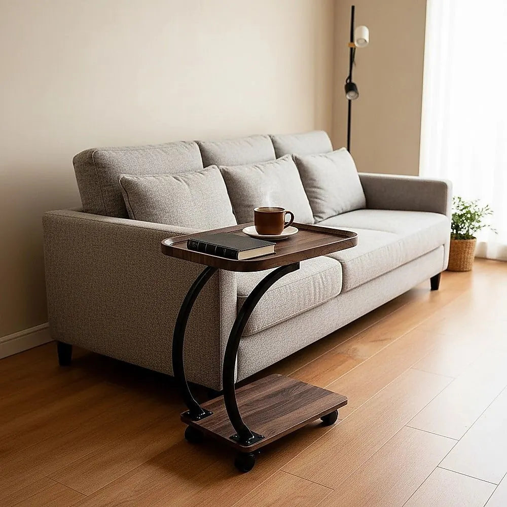 C-Shaped Corner End Table with Wheels Sofa Side - Image 2