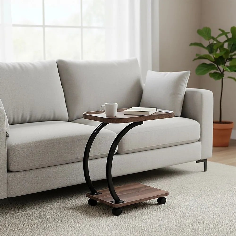 C-Shaped Corner End Table with Wheels Sofa Side - Image 3