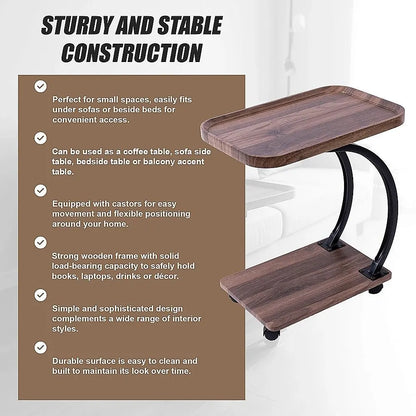 C-Shaped Corner End Table with Wheels Sofa Side - Image 5