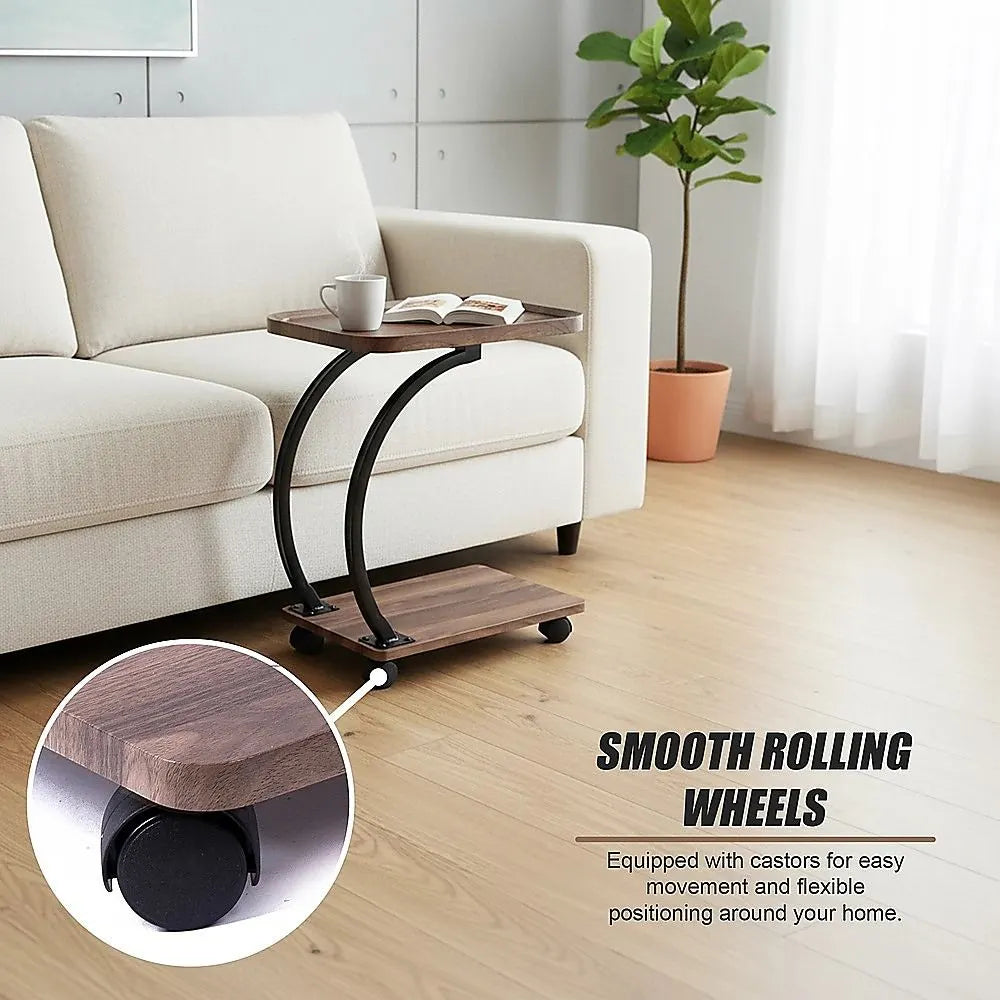 C-Shaped Corner End Table with Wheels Sofa Side - Image 7