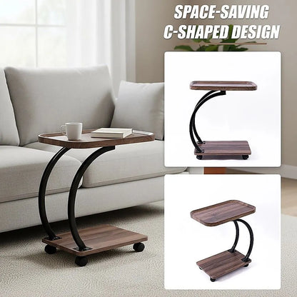 C-Shaped Corner End Table with Wheels Sofa Side - Image 8