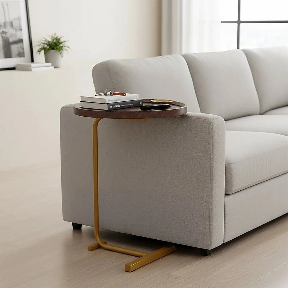 Modern Oval Side Table Gold Base Sofa End Table - Image 2