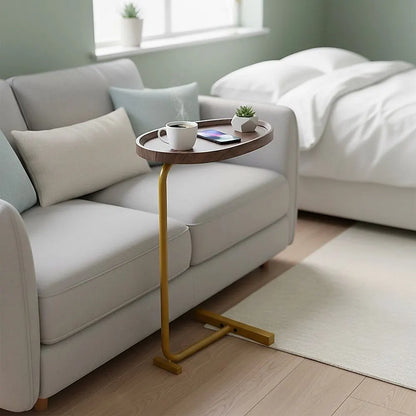 Modern Oval Side Table Gold Base Sofa End Table - Image 4