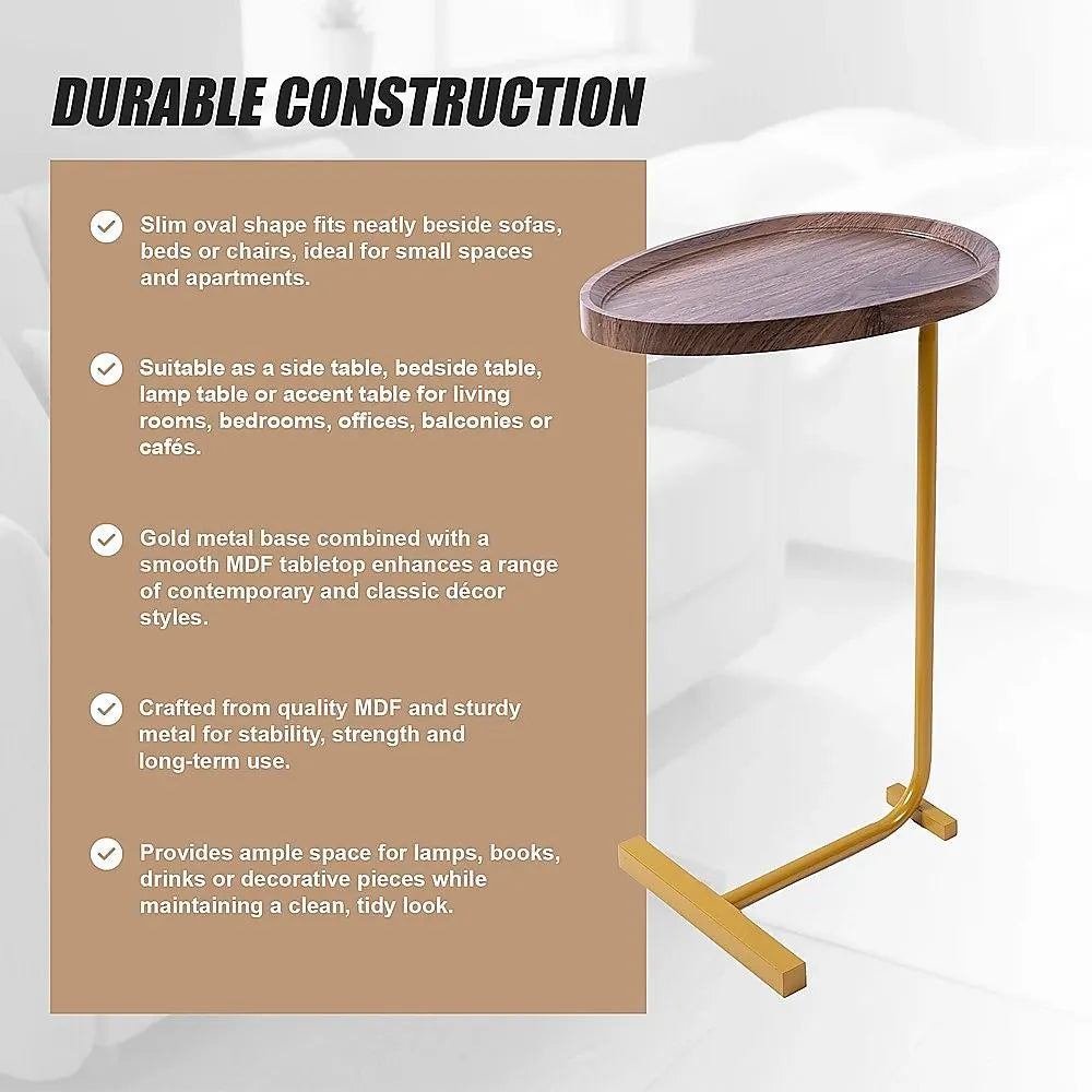 Modern Oval Side Table Gold Base Sofa End Table - Image 5