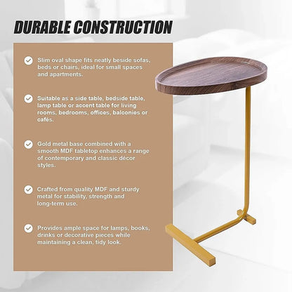 Modern Oval Side Table Gold Base Sofa End Table - Image 5