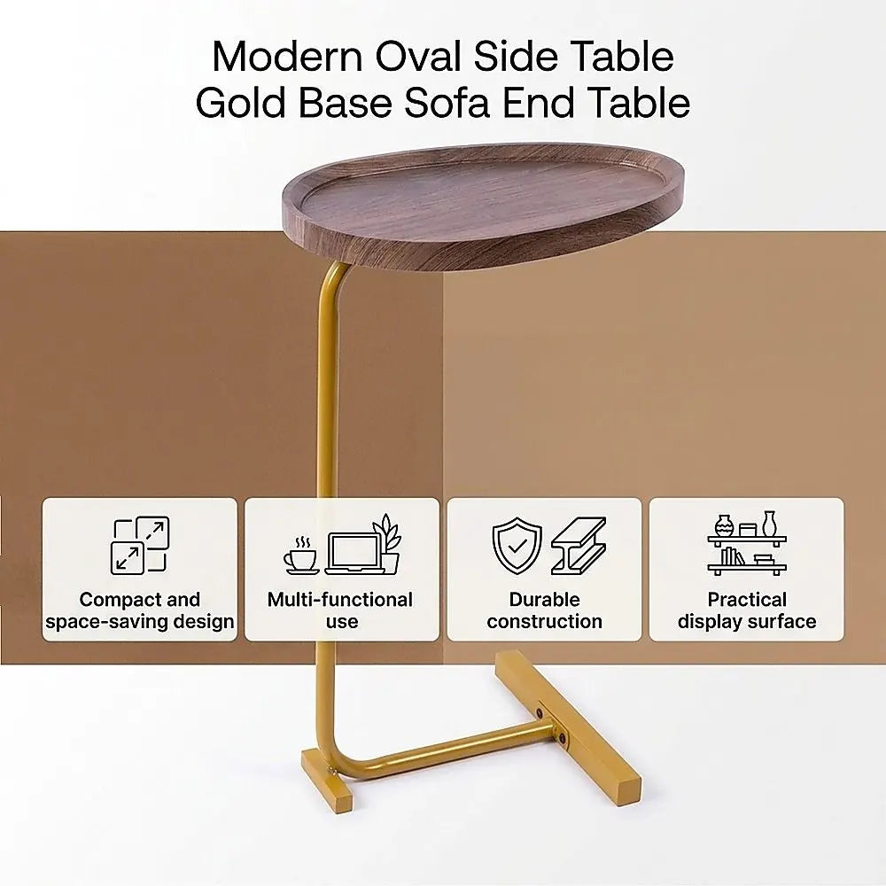 Modern Oval Side Table Gold Base Sofa End Table - Image 7