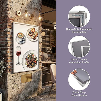 A0 2pc Aluminium Snap Poster Frame Wall Mount Sign Holder Silver - Image 9