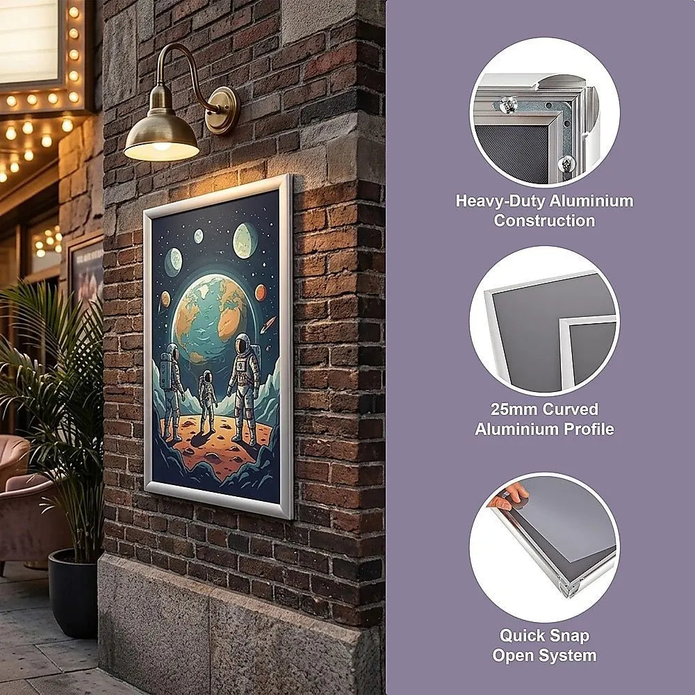 A1 2pc Aluminium Snap Poster Frame Wall Mount Sign Holder Silver - Image 9