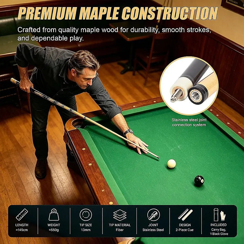 57" 2-Piece Maple Wood Billiard Pool Cue Sticks 19oz with Free Carry Bag for Smooth Control and Accuracy - Image 6