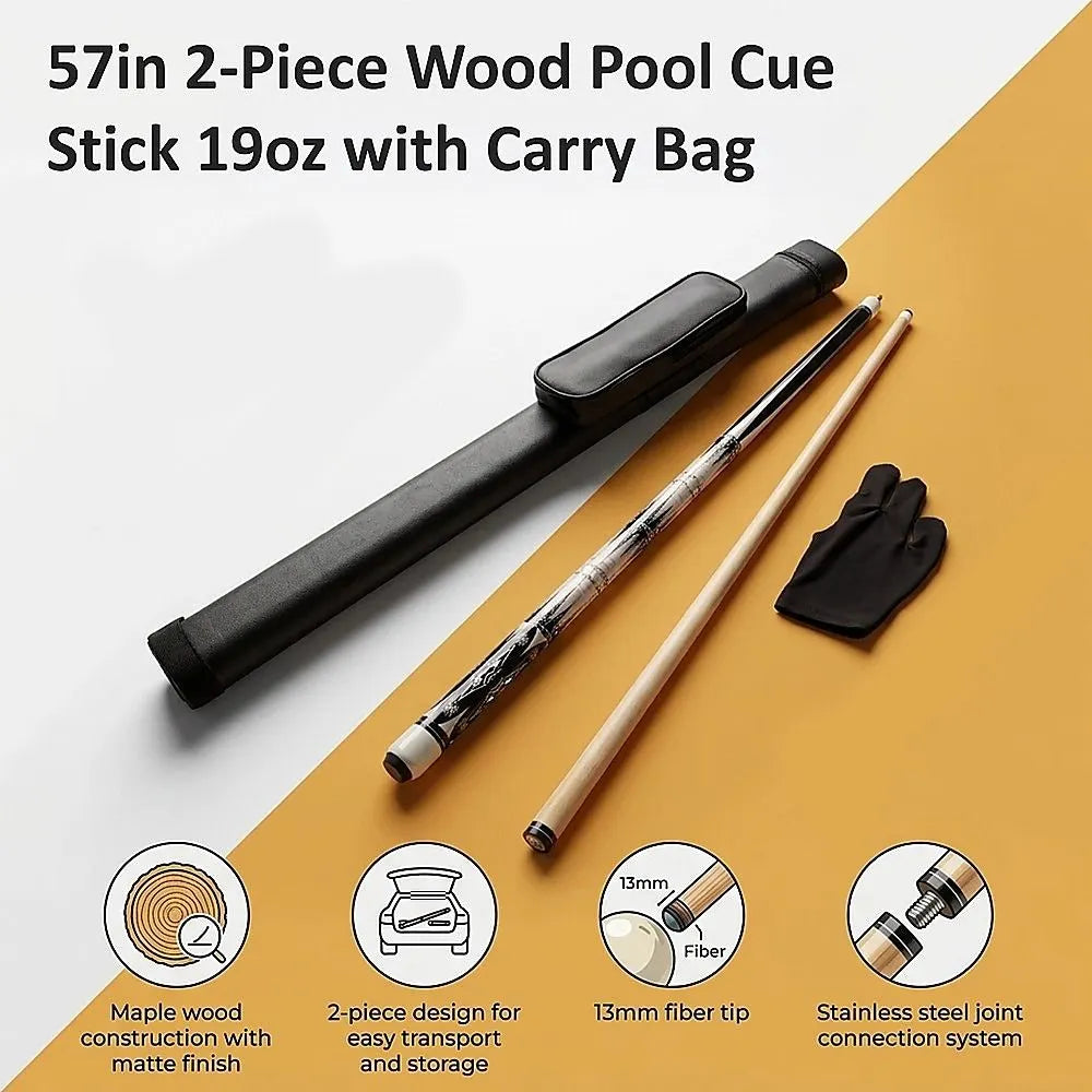 57" 2-Piece Maple Wood Billiard Pool Cue Sticks 19oz with Free Carry Bag for Smooth Control and Accuracy - Image 7