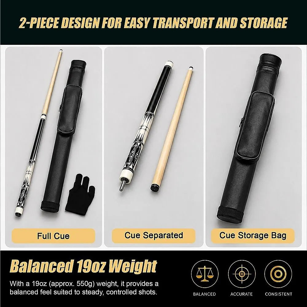 57" 2-Piece Maple Wood Billiard Pool Cue Sticks 19oz with Free Carry Bag for Smooth Control and Accuracy - Image 9