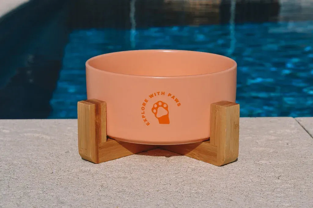 Pet Ceramic Bowl with Wooden Stand