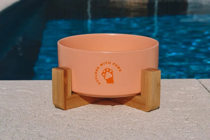 Pet Ceramic Bowl with Wooden Stand