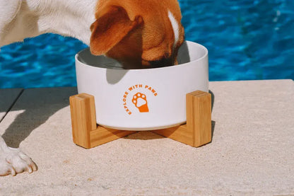 Pet Ceramic Bowl with Wooden Stand  - Image 2