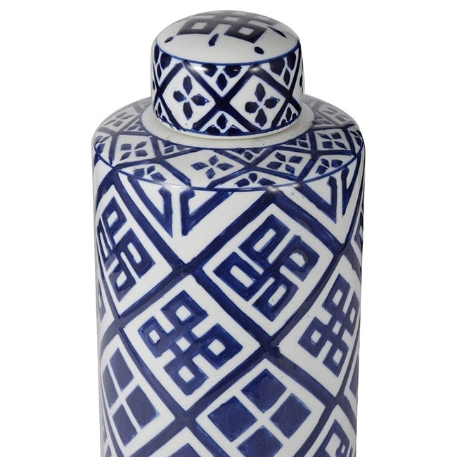 Valora Blue & White Cylinder Jar 35cm - Image 2